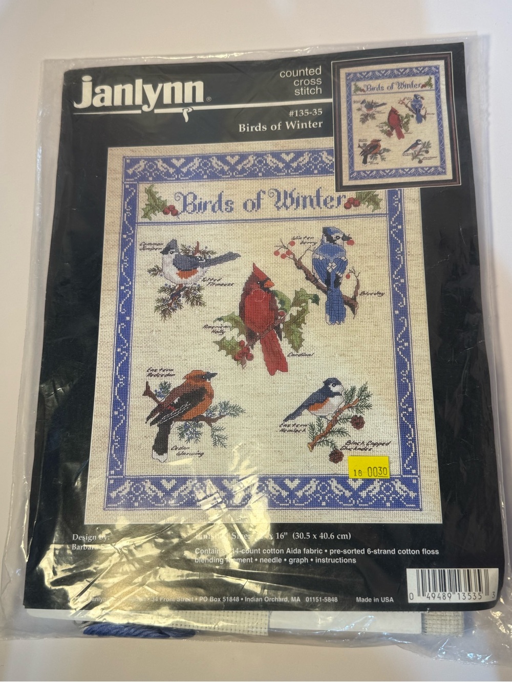 JANLYNN COUNTED CROSS-STITCH KIT “BIRDS OF WINTER”135-35. 14ct cotton aida